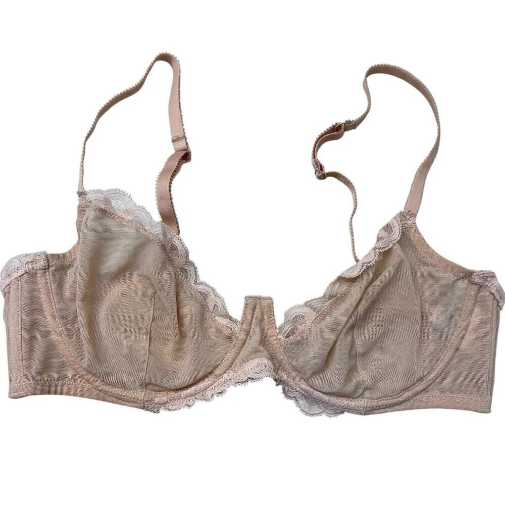 & Other Stories Mesh Lace Sheer Unlined Sexy Demi Bra Nude Size 36C Lingerie